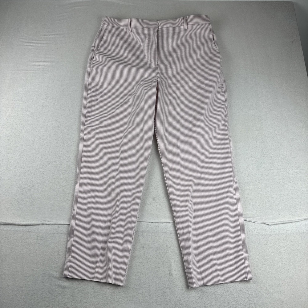 New! Ann Taylor Womens Pink White Seersucker Pants Sz 12 , 34*26 Cotton Nylon